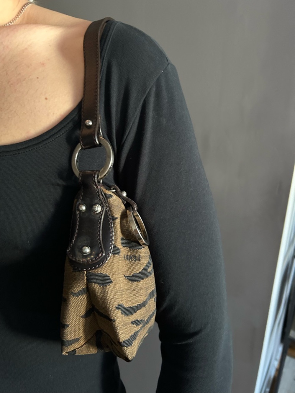 Fendi Brown and Black Hobo Bag Chef Style mini zebra print - Picture 11 of 16